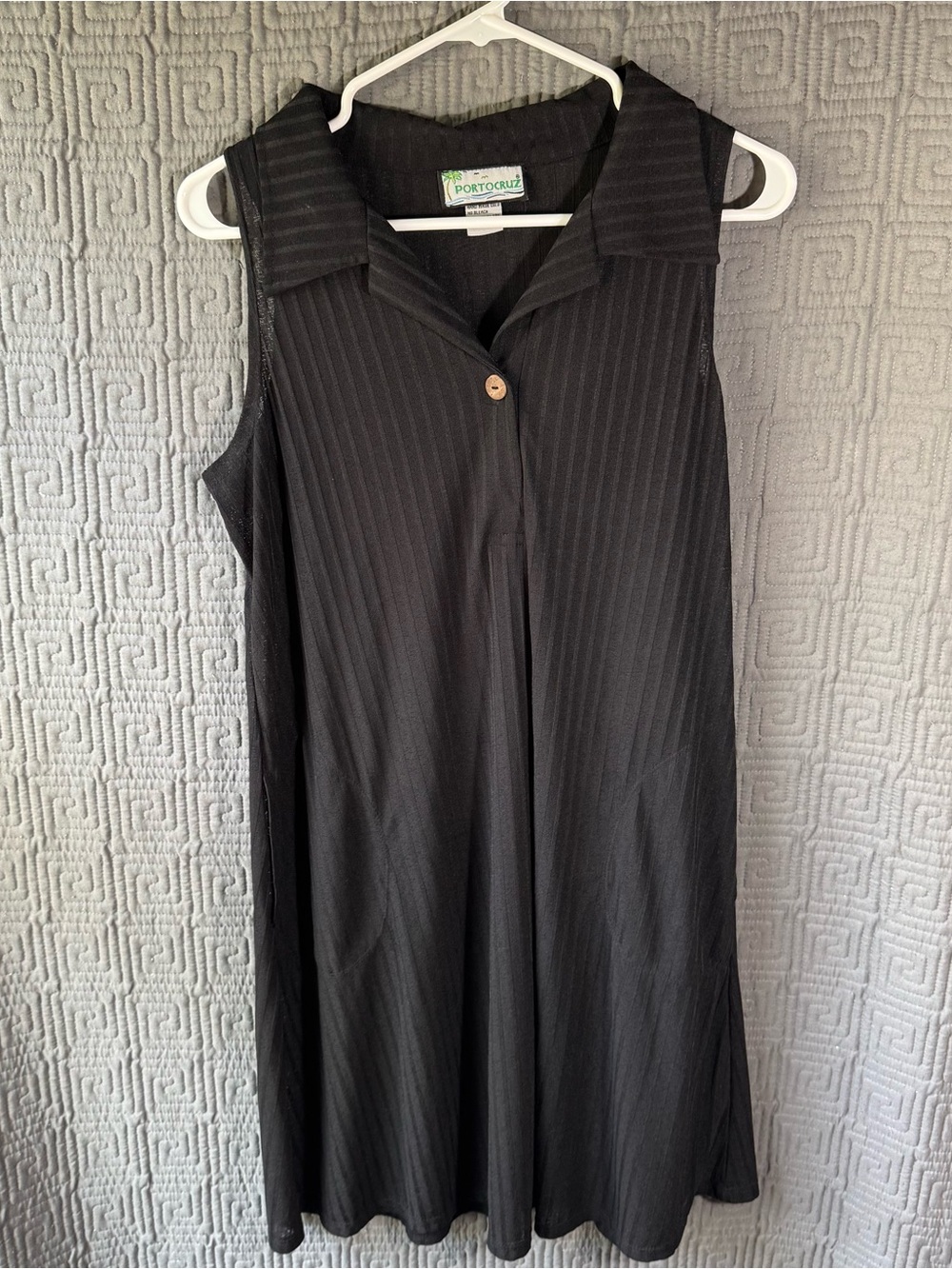 Portocruz Black Sleeveless Collared Dress Swim Cover Up Lounge Womens Large
